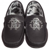 ROBERTO CAVALLI Boys Black Leather Slip-On 'Moccasin' Shoes
