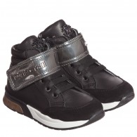 ROBERTO CAVALLI Boys Black Leather & Suede High-Top Trainers