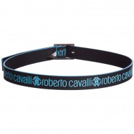 ROBERTO CAVALLI Boys Black & Blue Logo Leather Belt