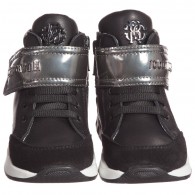ROBERTO CAVALLI Boys Black Leather & Suede High-Top Trainers