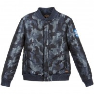 ROBERTO CAVALLI  Boys Dark Blue Camouflage Quilted Jacket