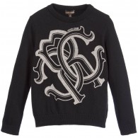 ROBERTO CAVALLI  Boys Black Knitted Logo Sweater