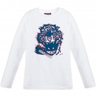 ROBERTO CAVALLI Boys White Tiger & Logo Print T-Shirt