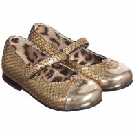 ROBERTO CAVALLI Girls Gold Leather 'Snakeskin' Print Shoes