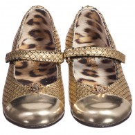 ROBERTO CAVALLI Girls Gold Leather 'Snakeskin' Print Shoes