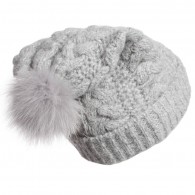 ROBERTO CAVALLI Girls Grey Wool Knitted Hat with Fur Pompom