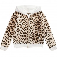 ROBERTO CAVALLI Girls 'Brown Leopard' Cotton Zip-Up Top