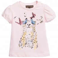 ROBERTO CAVALLI Baby Girls Pink T-Shirt with Leopard Print