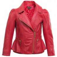 ROBERTO CAVALLI Girls Red Leather Biker Jacket
