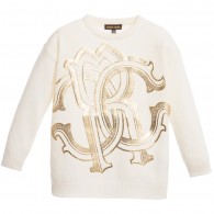 ROBERTO CAVALLI Girls Ivory Knitted Sweater with Gold Logo