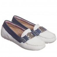 ROBERTO CAVALLI Unisex White & Navy Blue Leather 'RC' Loafers