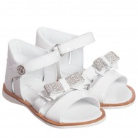 MISS BLUMARINE Girls White Patent Leather & Diamante Sandals
