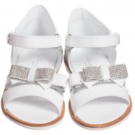 MISS BLUMARINE Girls White Patent Leather & Diamante Sandals