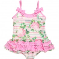 MISS BLUMARINE Pink Floral Swimsuit with Ruffles