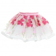 MISS BLUMARINE Pink Embroidered Floral Tulle Skirt