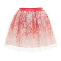 MISS BLUMARINE Coral Pink Silk & Tulle Skirt