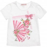 MISS BLUMARINE White Floral & Fan Cotton T-Shirt