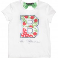 MISS BLUMARINE White Floral T-Shirt with Bow Back 