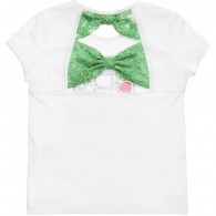 MISS BLUMARINE White Floral T-Shirt with Bow Back 