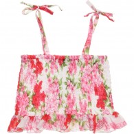 MISS BLUMARINE Pink Floral Ruched Strappy Top