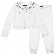 MISS BLUMARINE Girls White Jersey Tracksuit with Jewels
