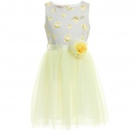 MISS BLUMARINE Grey Floral & Yellow Tulle Dress