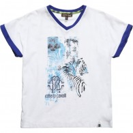 ROBERTO CAVALLI Boys White & Blue Tiger T-Shirt