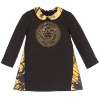 YOUNG VERSACE Baby Girls Black & Gold 'Fashionista' Dress