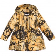 YOUNG VERSACE Baby Girls Down Padded Gold 'Baroque' Coat