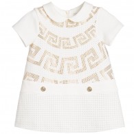 YOUNG VERSACE Baby Girls White & Gold Studded Fret Dress