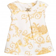YOUNG VERSACE Baby Girls Dress with Gold Dragon Print