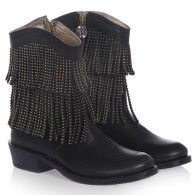 YOUNG VERSACE Girls Black Leather Tassel Boots