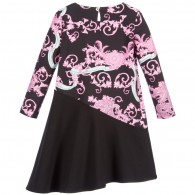 YOUNG VERSACE Black Jersey Dress with Pink 'Dragon' Print