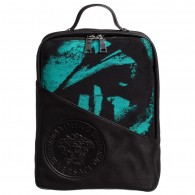 YOUNG VERSACE Black & Green Printed Leather Backpack (32cm)