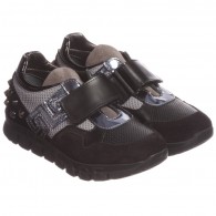 YOUNG VERSACE Boys Black Leather Velcro Trainers
