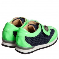 YOUNG VERSACE Boys Green Patent & Navy Blue Leather Trainers