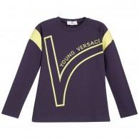 YOUNG VERSACE Boys Navy Blue & Lime Green Cotton T-Shirt