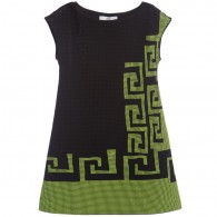 YOUNG VERSACE Black & Green Studded Greek Fret Dress