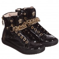 YOUNG VERSACE Girls Black Patent Leather High-Top Trainers