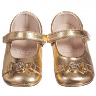 YOUNG VERSACE Girls Gold Metallic Leather Pre-Walker Shoes