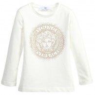YOUNG VERSACE Girls Ivory Medusa Studded Top