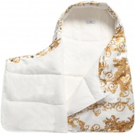 YOUNG VERSACE Gold 'Baroque' Down & Fur Trim Baby Nest (72cm)
