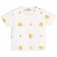 YOUNG VERSACE Baby Boys Ivory T-Shirt with Gold Medusa Print
