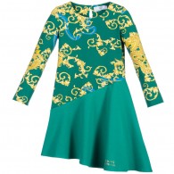 YOUNG VERSACE Green Jersey Dress with Gold 'Dragon' Print