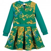 YOUNG VERSACE Green Sweatshirt Dress with Gold Dragon Print