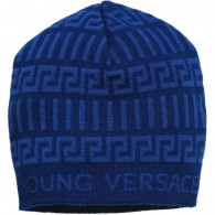 YOUNG VERSACE Navy Blue Knitted Wool Hat