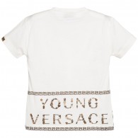 YOUNG VERSACE Boys Ivory Logo & Button Print T-Shirt