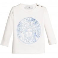 YOUNG VERSACE Baby Boys Ivory Top with Blue Medusa Logo