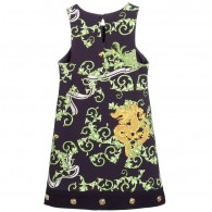 YOUNG VERSACE Navy Blue Dress with Dragon Print