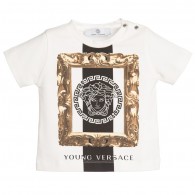 YOUNG VERSACE Baby Boys Ivory Framed Medusa Print T-Shirt